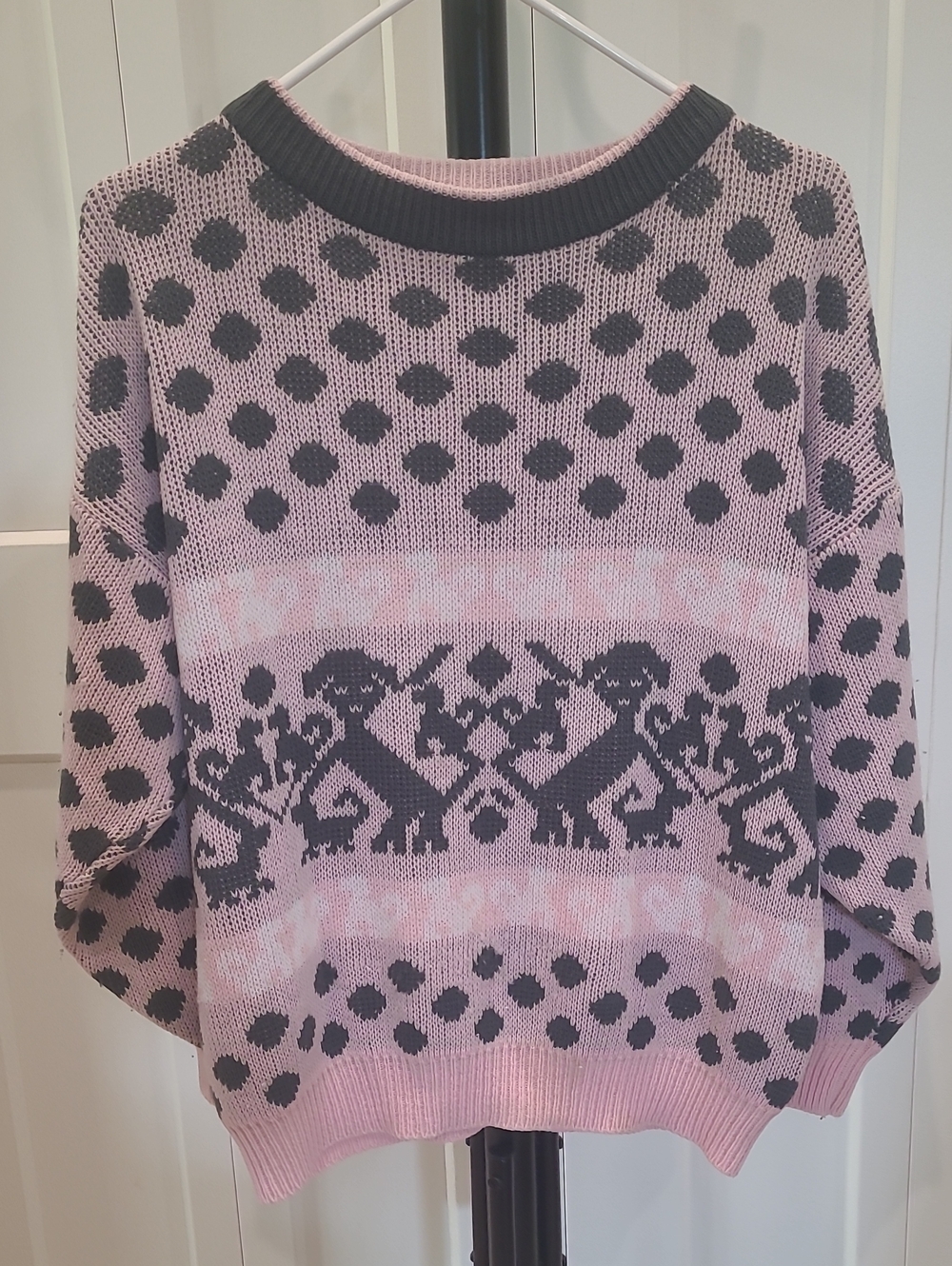 Kaos Vintage Knit Pink and Grey Dog Crewneck Sweater